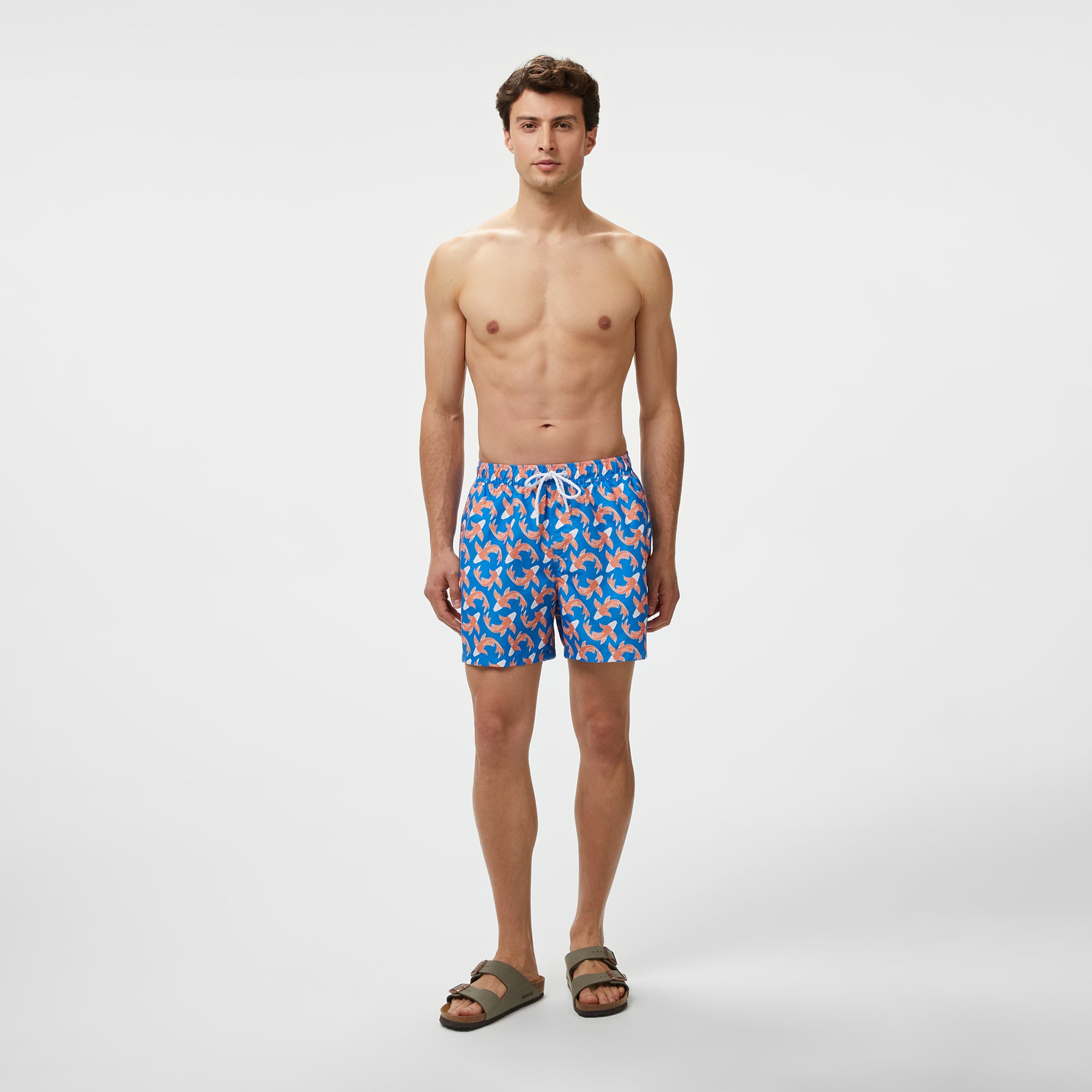  Brooks Brothers Lastikli Japon Balığı Desenli Erkek Mavi Mayo Şort