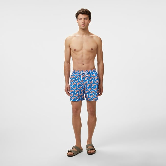  Brooks Brothers Lastikli Japon Balığı Desenli Erkek Mavi Mayo Şort