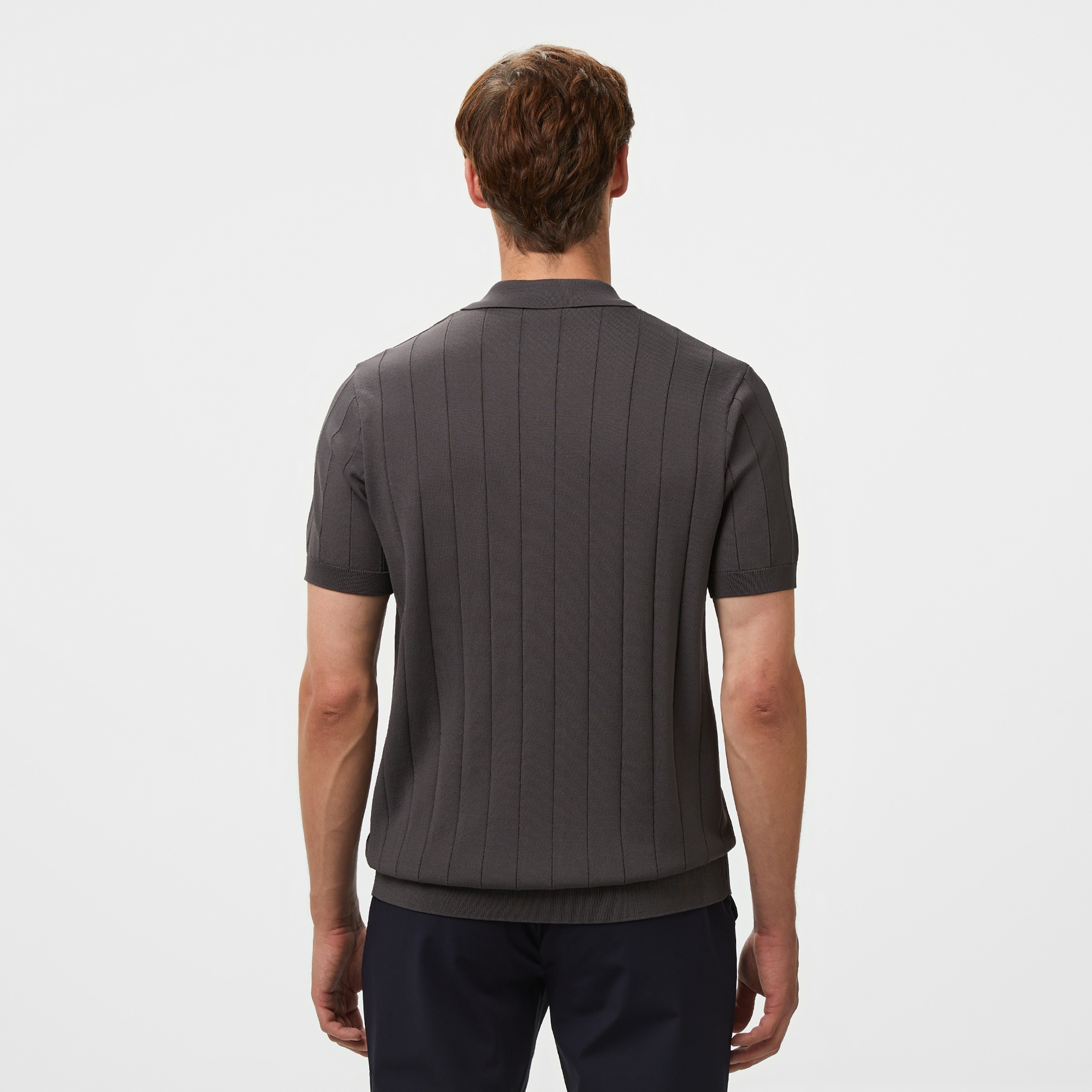 Brooks Brothers Polo Yaka Nervürlü Rayon Kısa Kol Erkek Gri Kazak