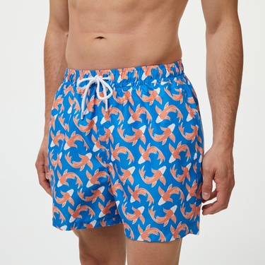  Brooks Brothers Lastikli Japon Balığı Desenli Erkek Mavi Mayo Şort