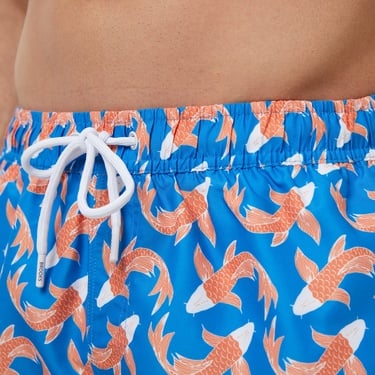  Brooks Brothers Lastikli Japon Balığı Desenli Erkek Mavi Mayo Şort