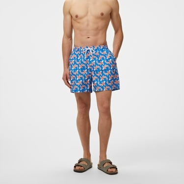  Brooks Brothers Lastikli Japon Balığı Desenli Erkek Mavi Mayo Şort