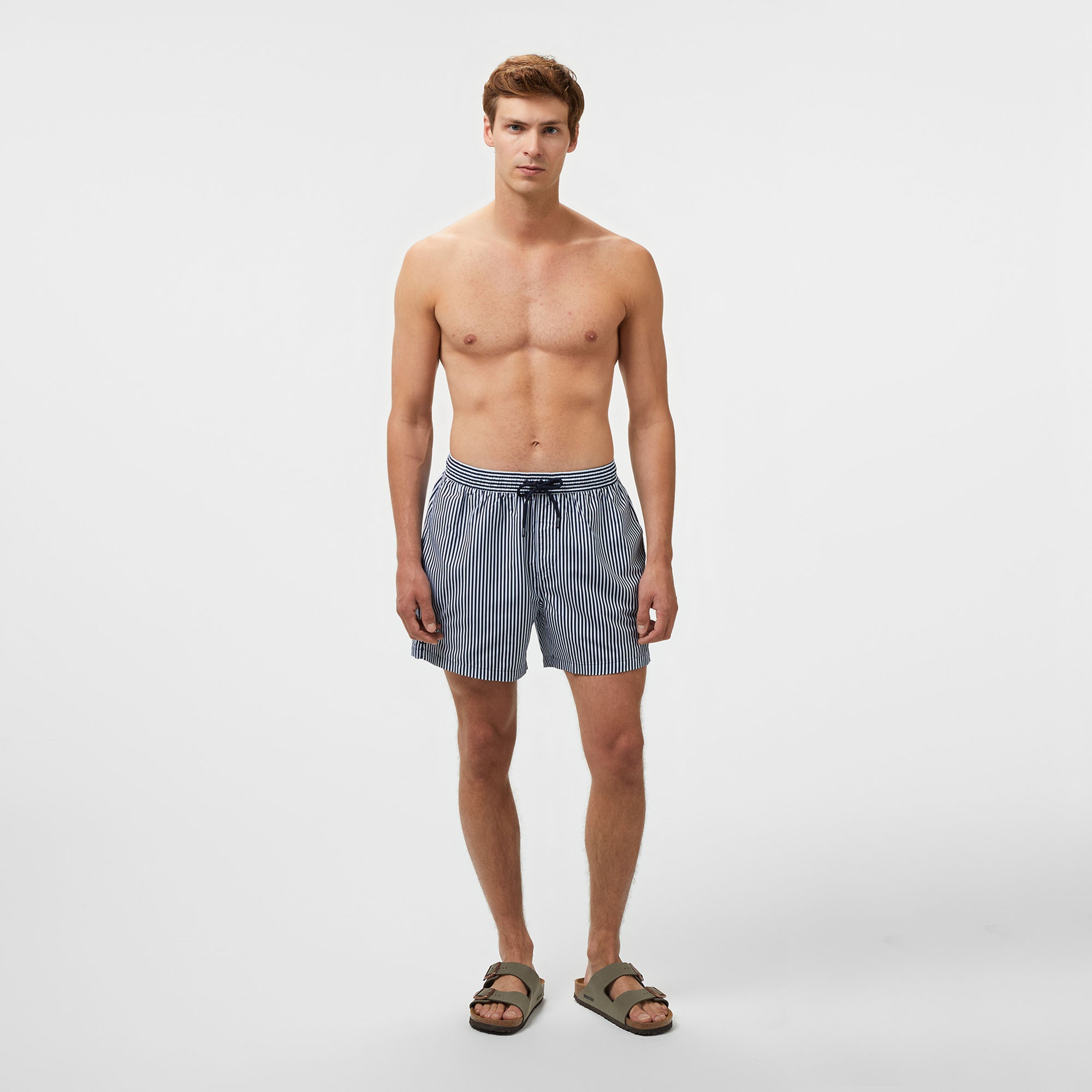 Brooks Brothers Lastikli İnce Çizgili Deniz Erkek Lacivert Mayo Şort