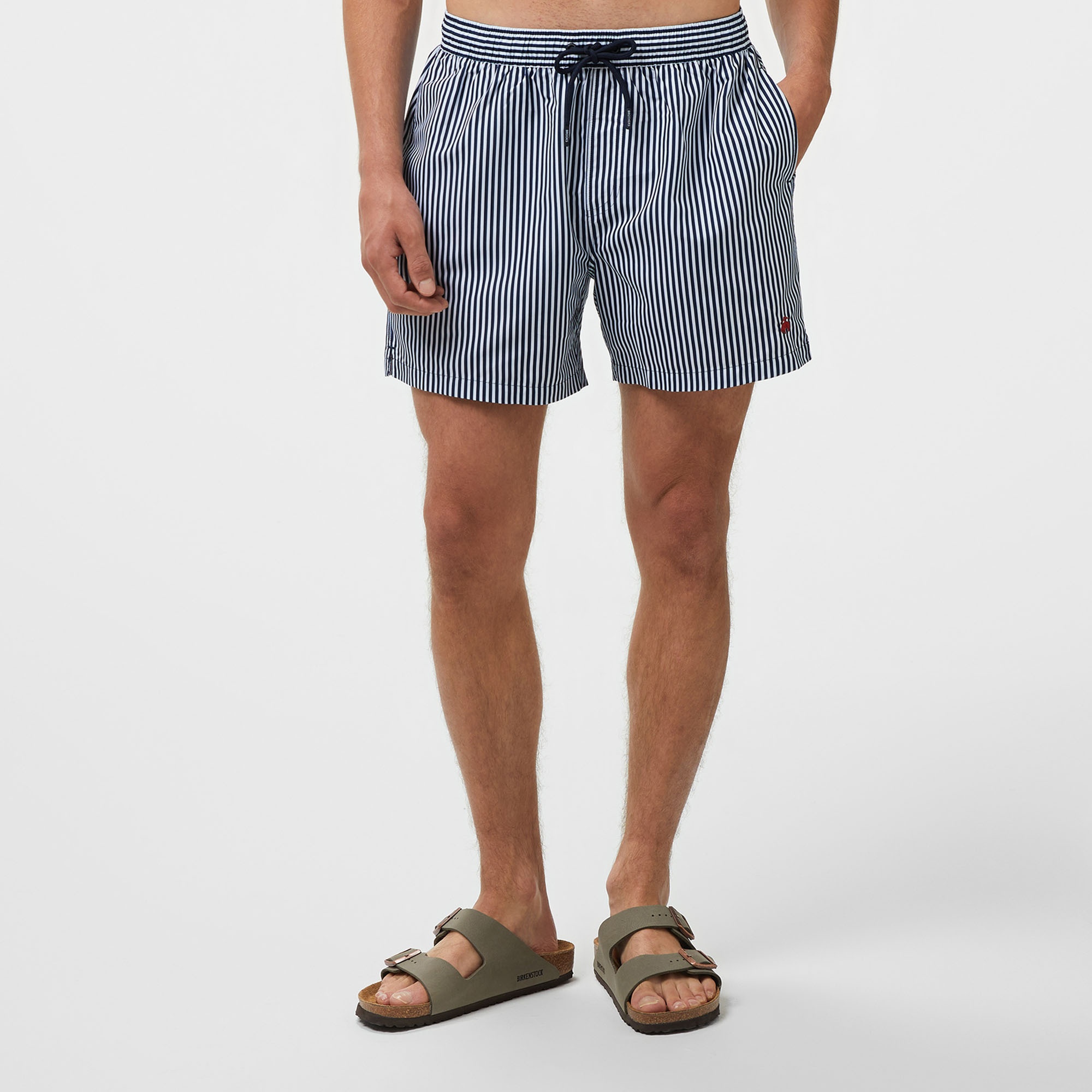 Brooks Brothers Lastikli İnce Çizgili Deniz Erkek Lacivert Mayo Şort