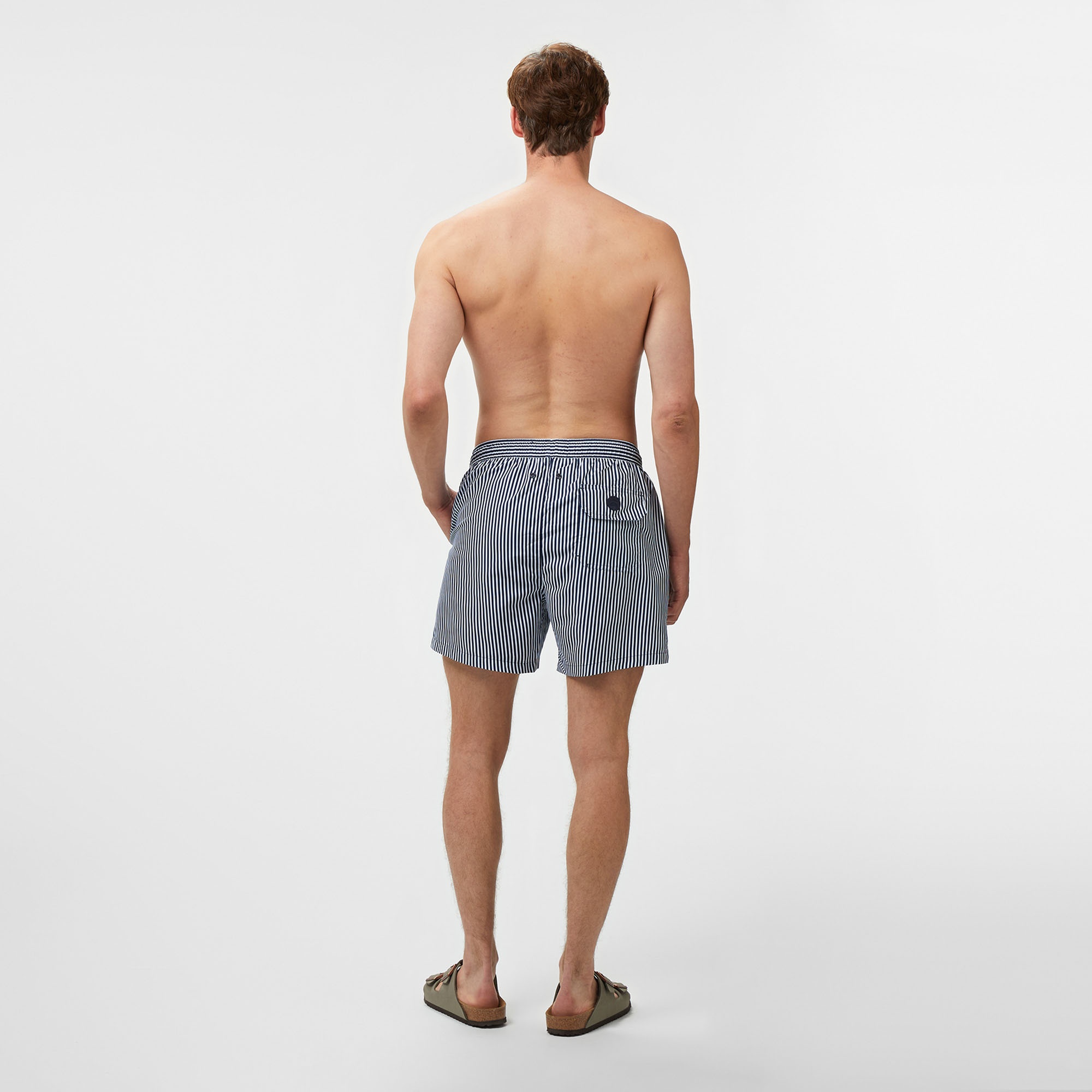 Brooks Brothers Lastikli İnce Çizgili Deniz Erkek Lacivert Mayo Şort