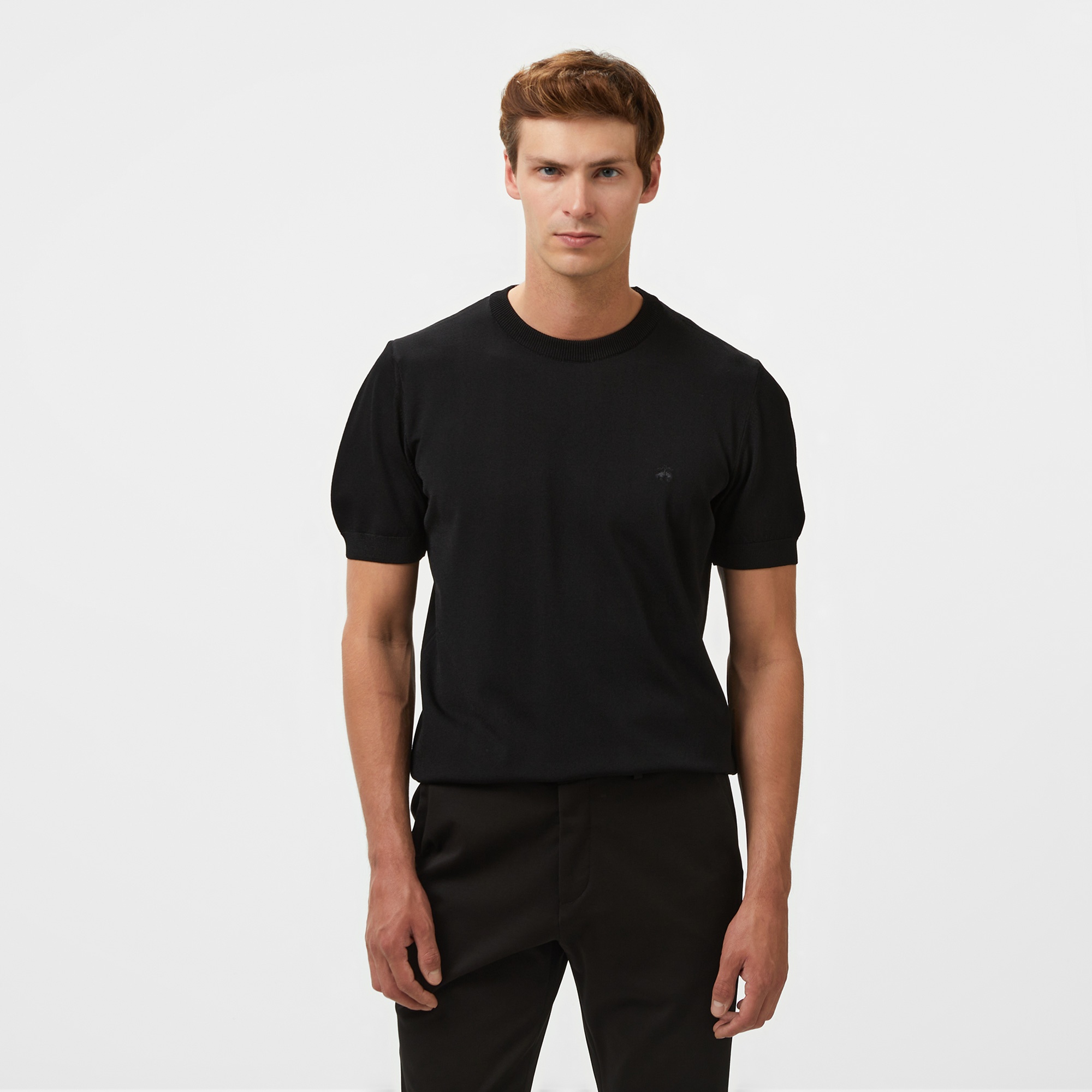 Brooks Brothers Bisiklet Yaka Basic Rayon Kısa Kol Erkek Siyah Kazak