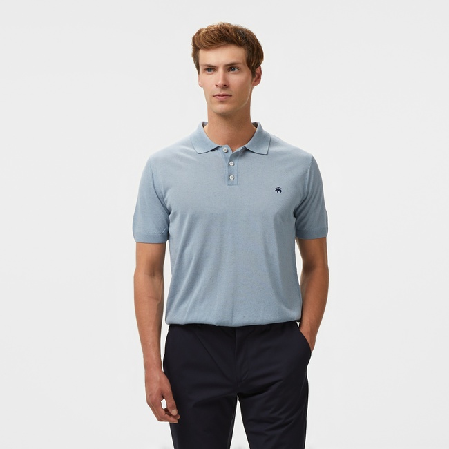  Brooks Brothers Polo Yaka Kısa Kol Keten Karışımlı Erkek Mavi Kazak