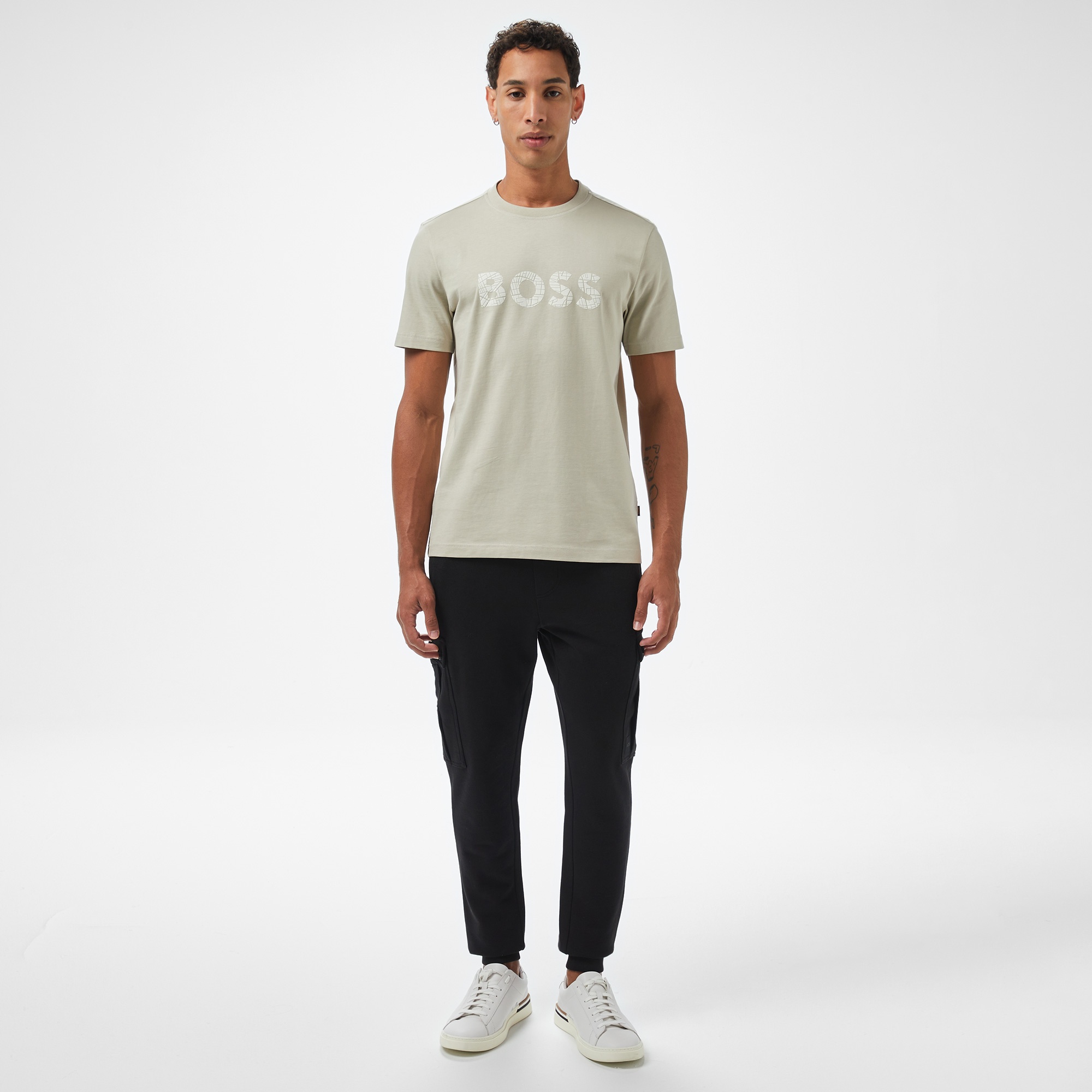 Boss Logotexture Erkek Bej T-Shirt