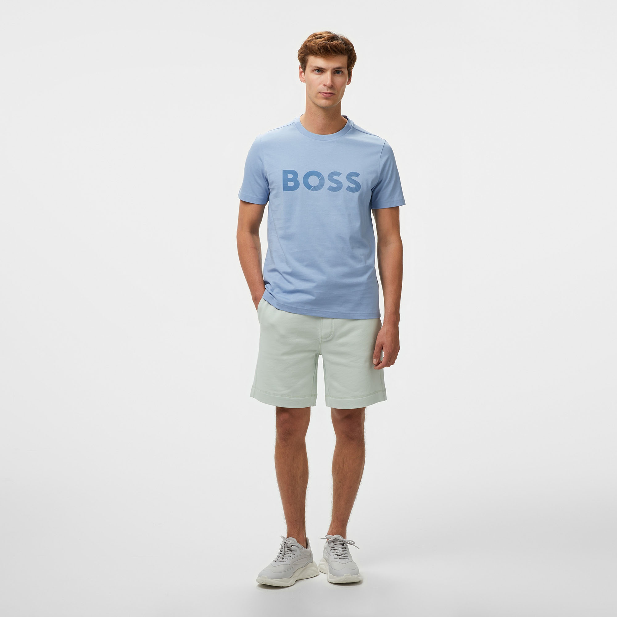 Boss Tape Logo Erkek Mavi T-Shirt