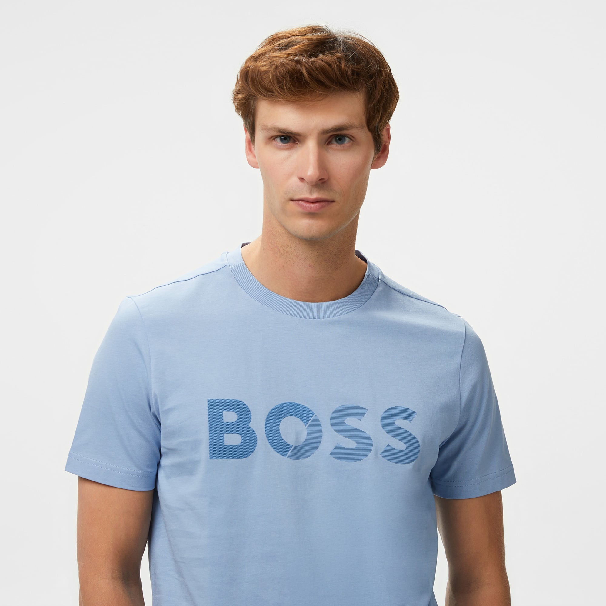 Boss Tape Logo Erkek Mavi T-Shirt