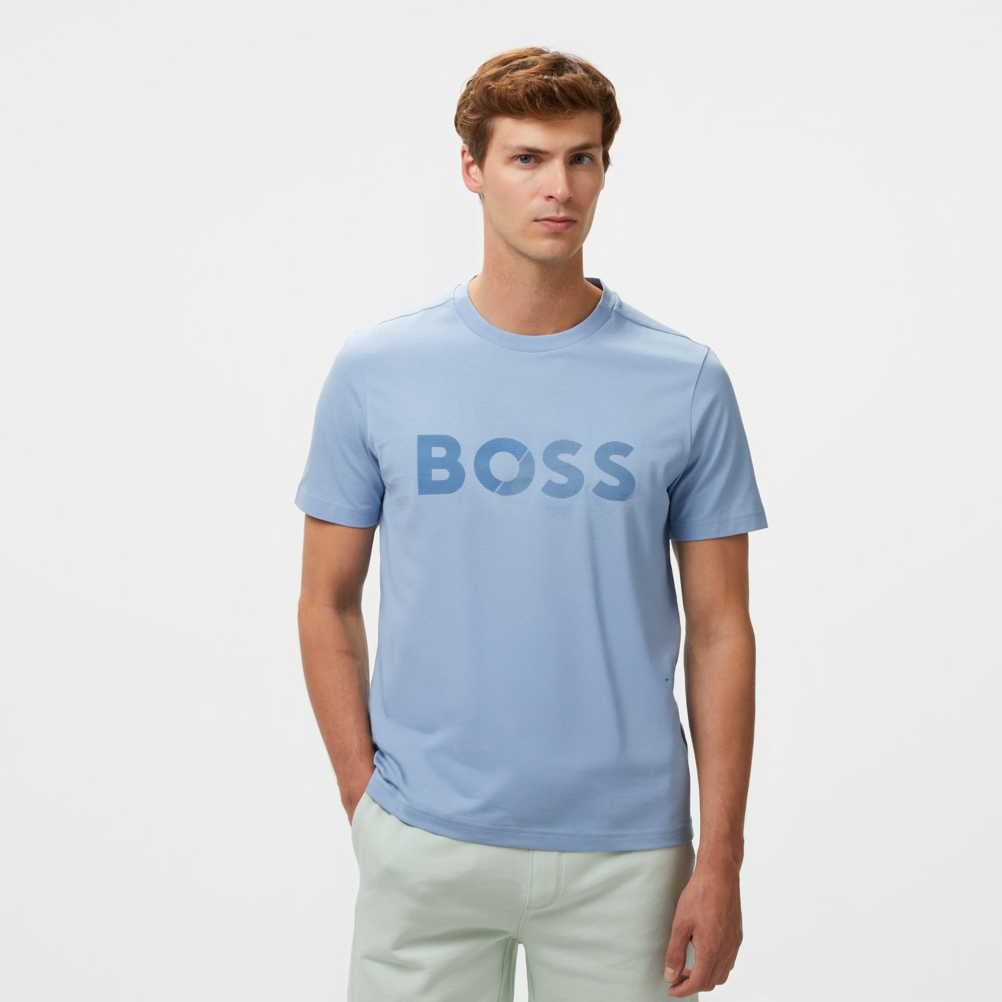 Boss Tape Logo Erkek Mavi T-Shirt