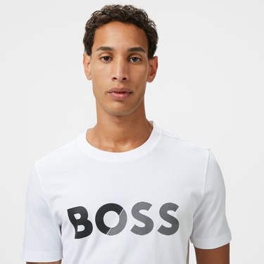  Boss Tape Logo Erkek Beyaz T-Shirt