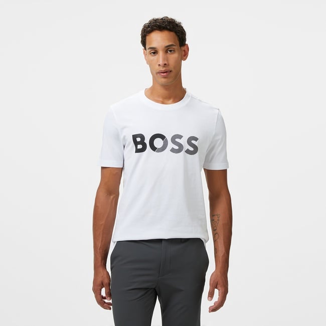  Boss Tape Logo Erkek Beyaz T-Shirt