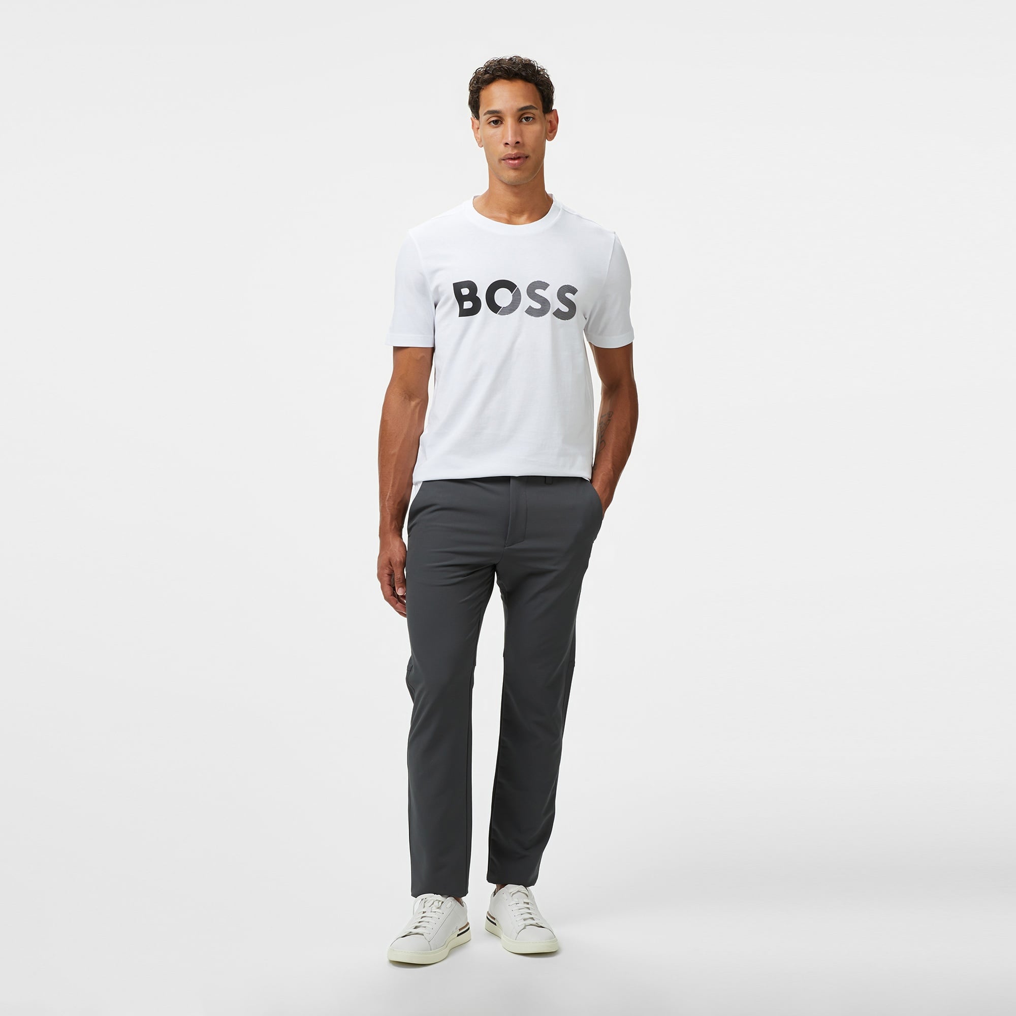 Boss Tape Logo Erkek Beyaz T-Shirt