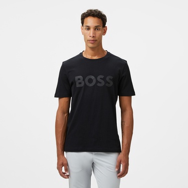  Boss Tape Logo Erkek Siyah T-Shirt