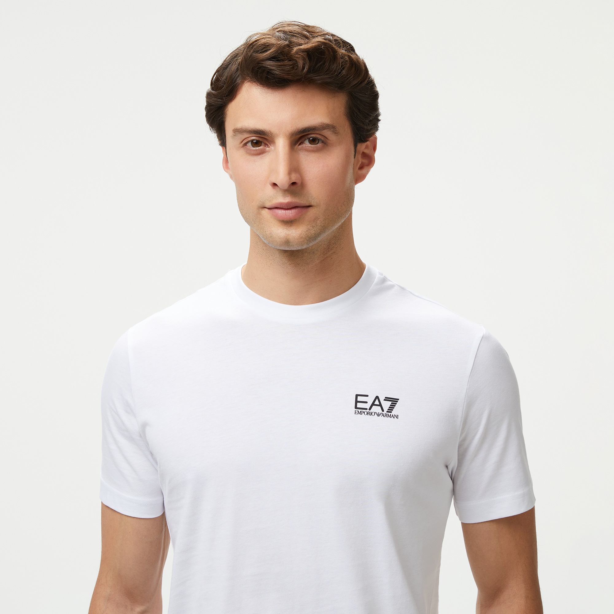 EA7 Erkek Beyaz Bisiklet Yaka T-Shirt