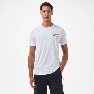  EA7 Erkek Beyaz Bisiklet Yaka T-Shirt