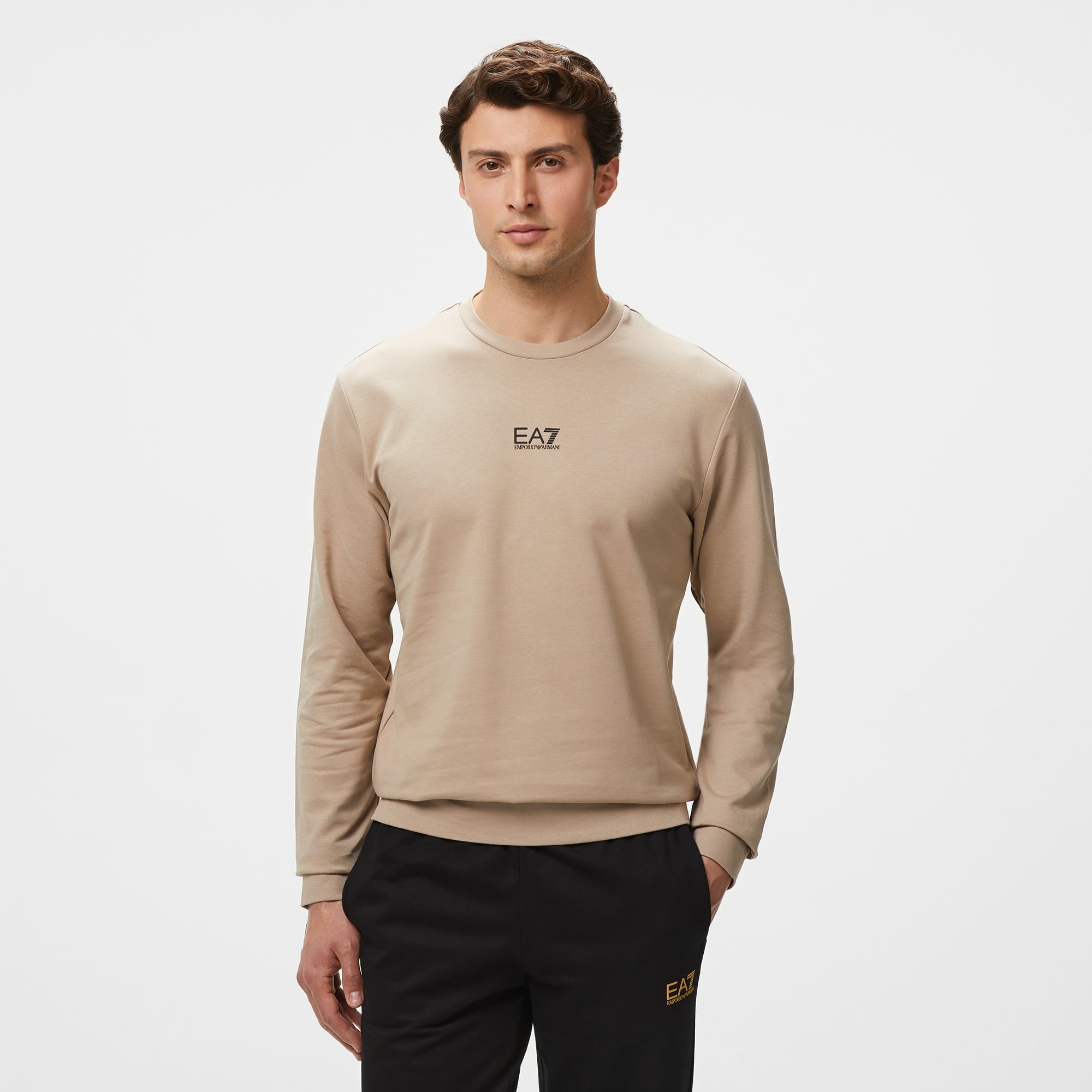 EA7 Erkek Bej Bisiklet Yaka Sweatshirt