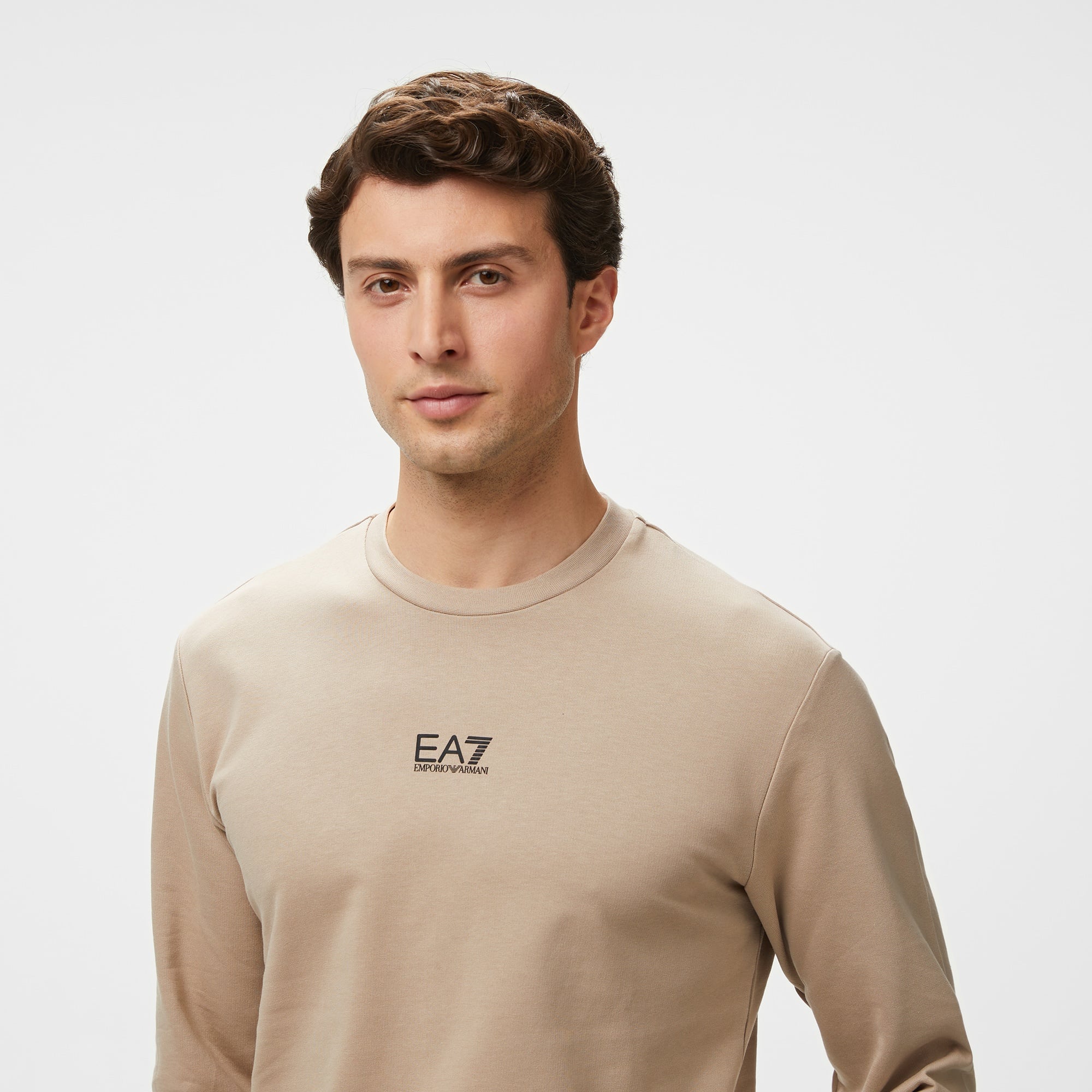 EA7 Erkek Bej Bisiklet Yaka Sweatshirt
