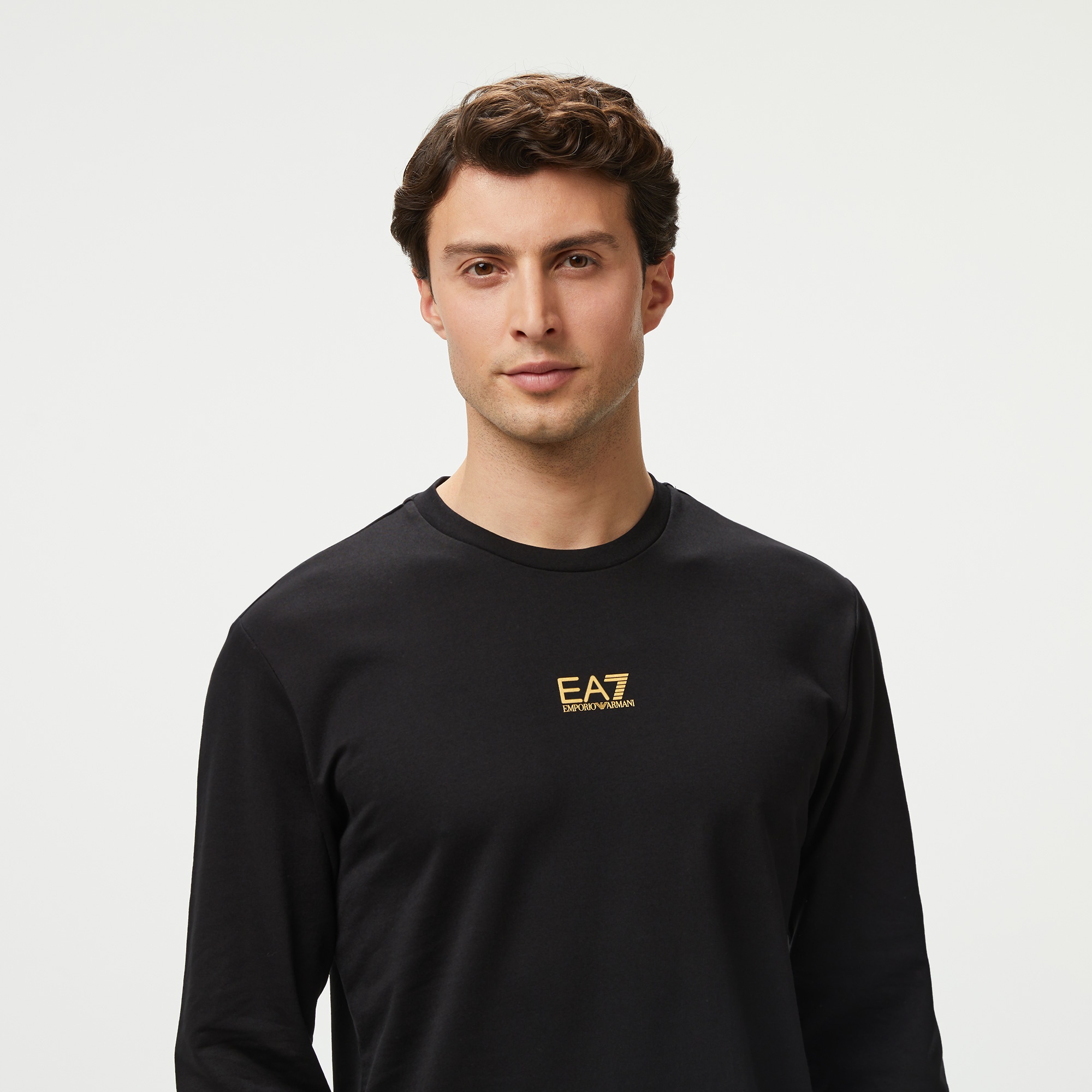 EA7 Erkek Siyah Bisiklet Yaka Sweatshirt