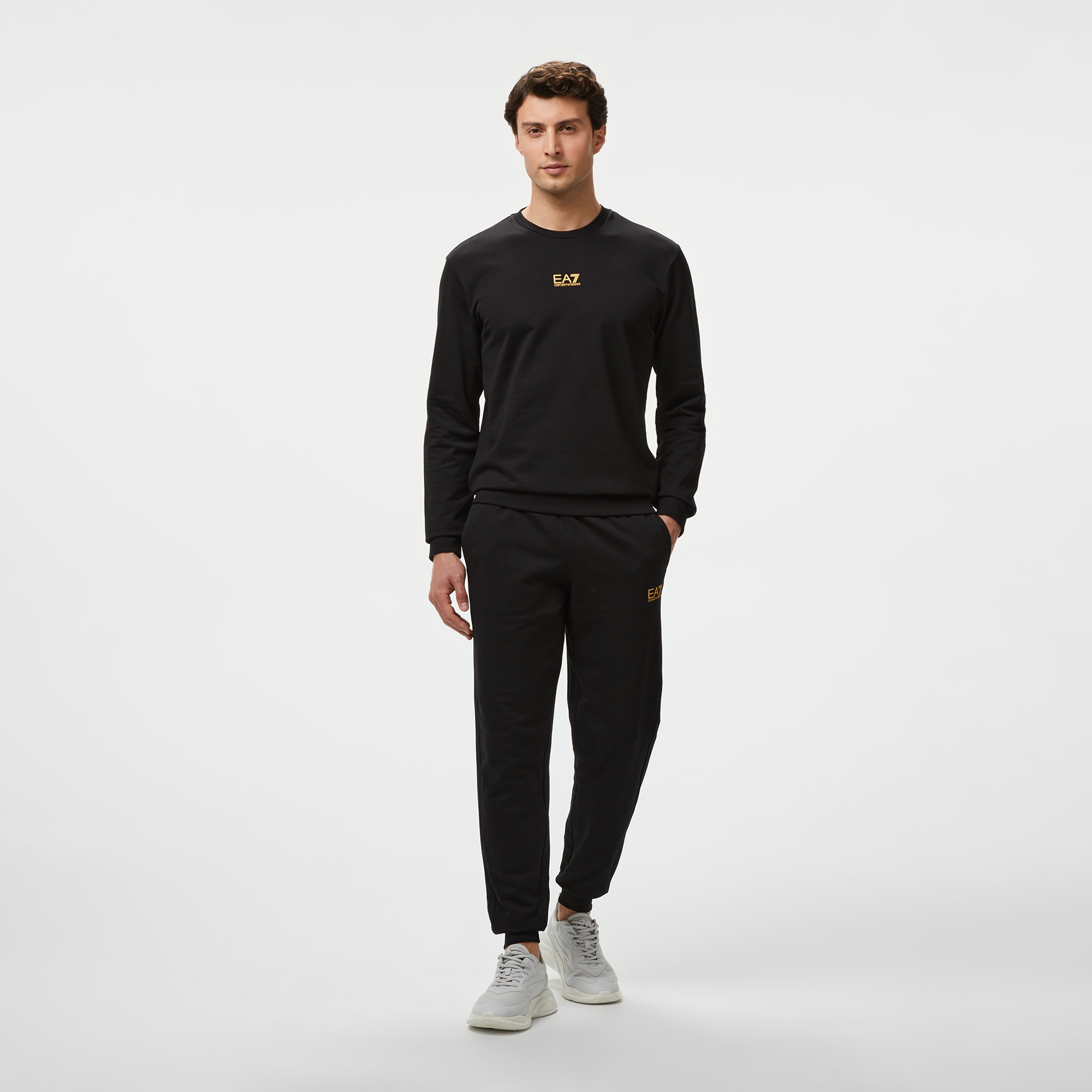 EA7 Erkek Siyah Bisiklet Yaka Sweatshirt