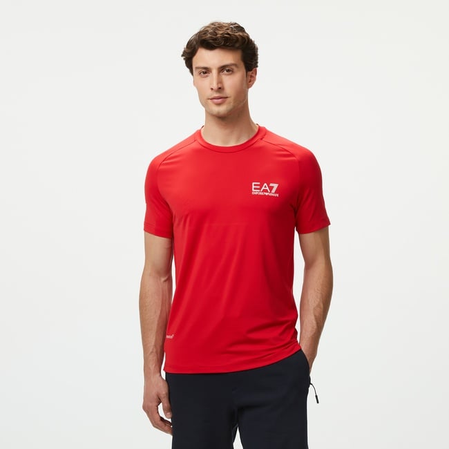  EA7 Erkek Kırmızı Bisiklet Yaka T-Shirt