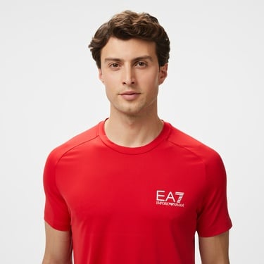  EA7 Erkek Kırmızı Bisiklet Yaka T-Shirt