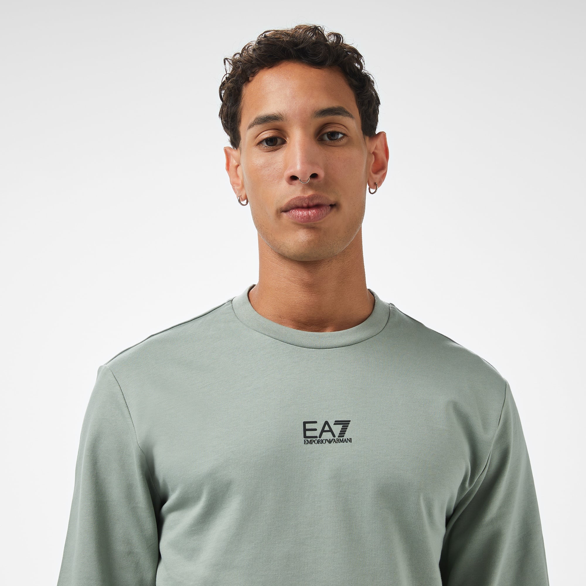 EA7 Erkek Yeşil Bisiklet Yaka Sweatshirt