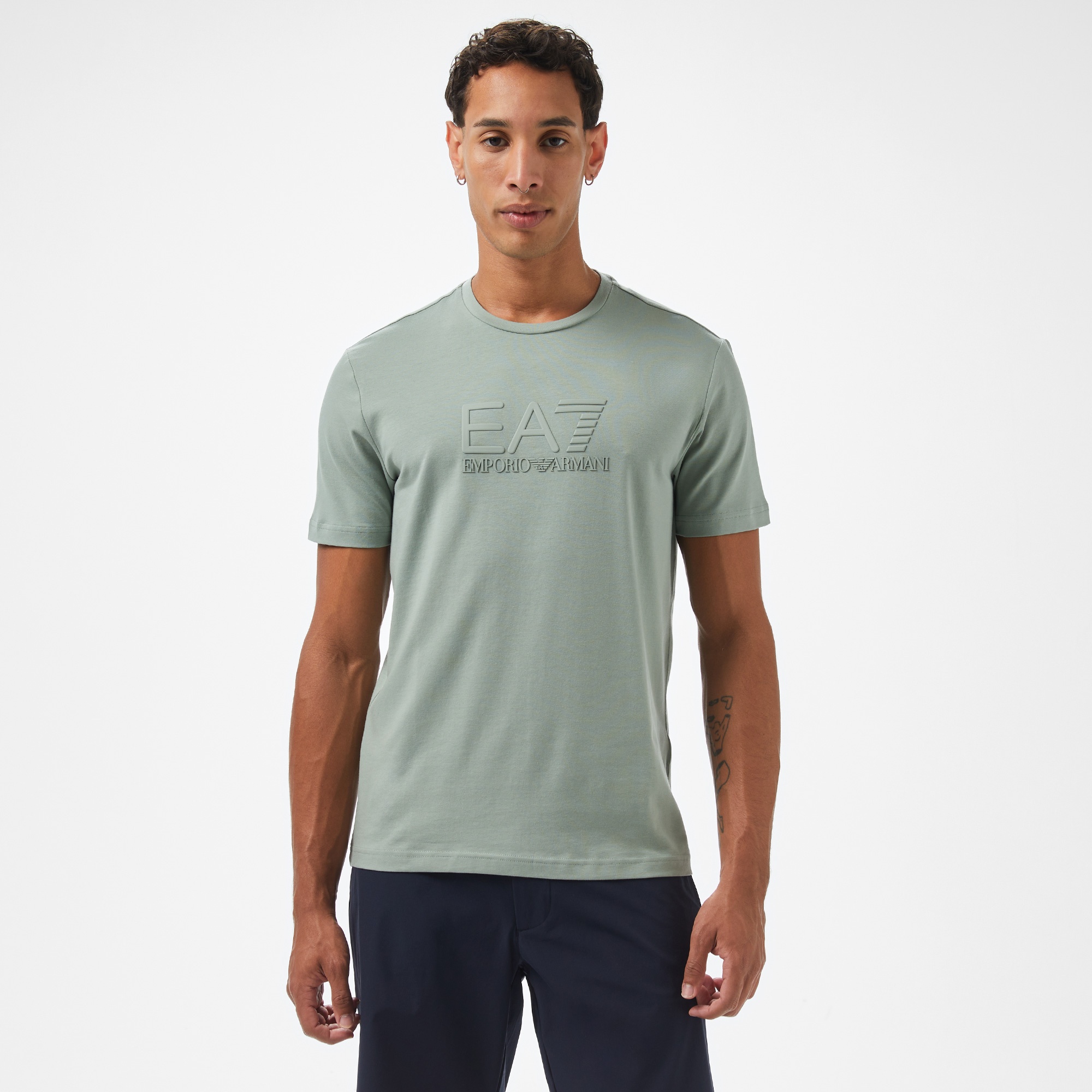 EA7 Erkek Yeşil Bisiklet Yaka T-Shirt