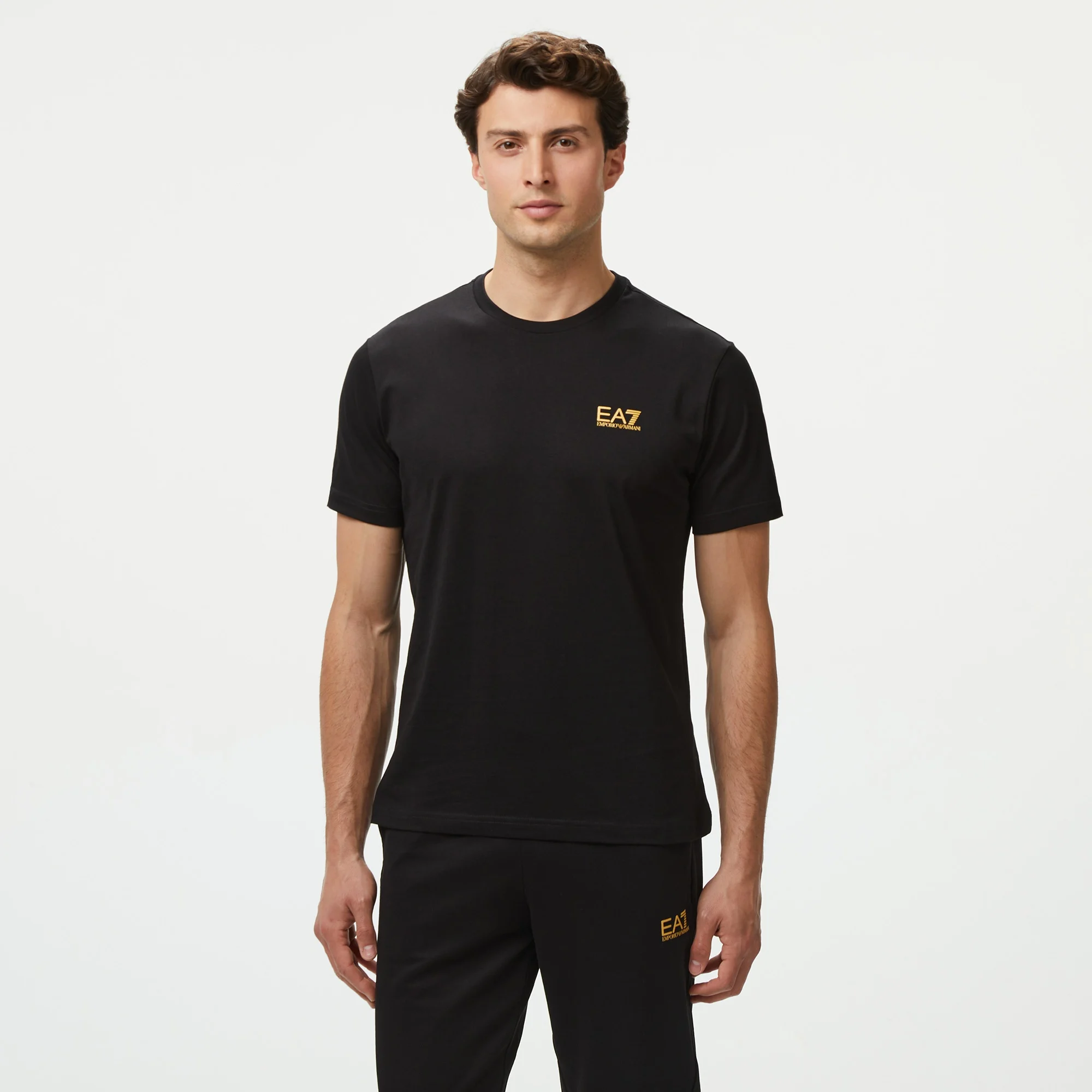 EA7 Erkek Siyah Bisiklet Yaka T-Shirt