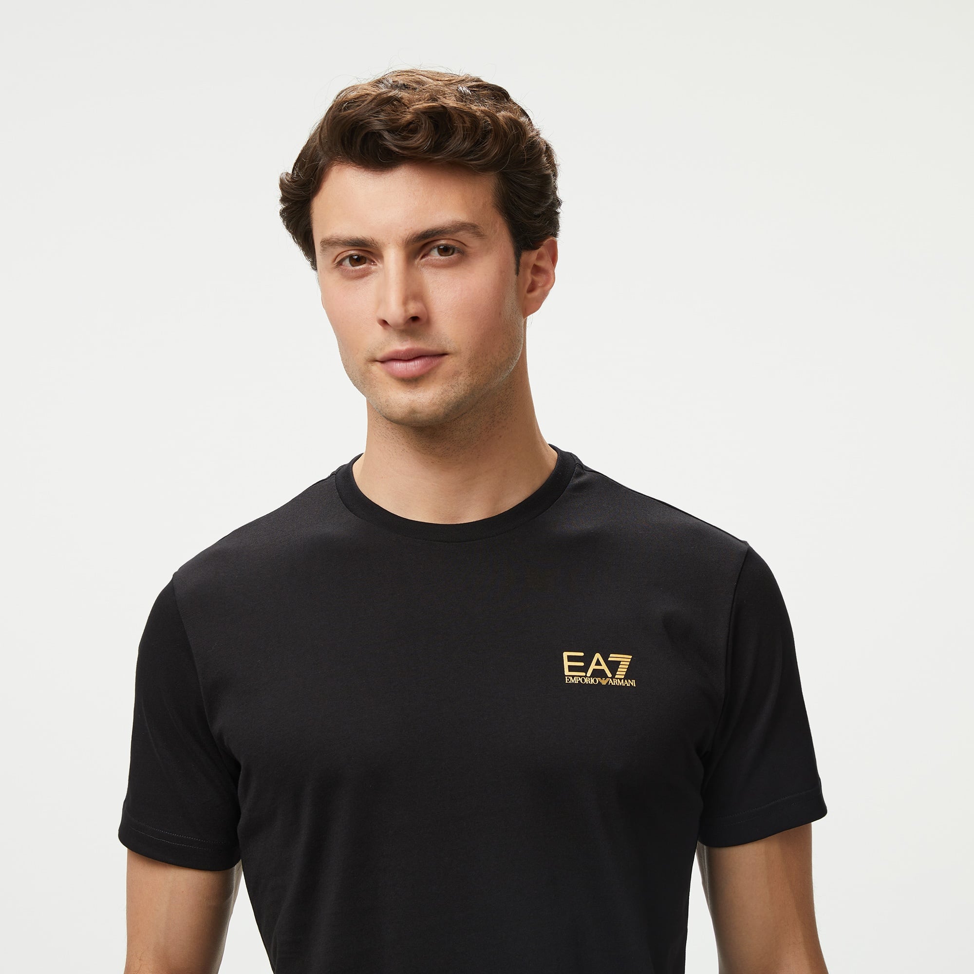 EA7 Erkek Siyah Bisiklet Yaka T-Shirt