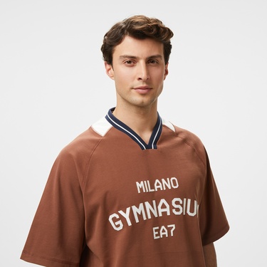  EA7 Erkek Kahverengi Bisiklet Yaka T-Shirt