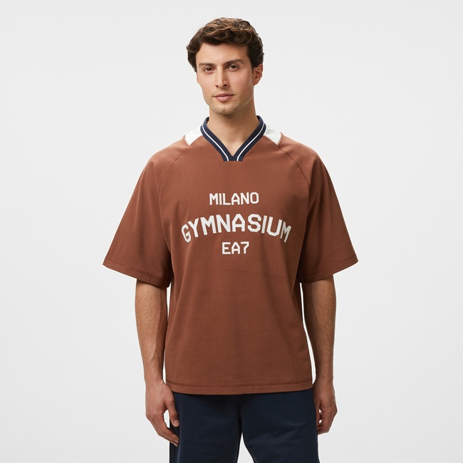  EA7 Erkek Kahverengi Bisiklet Yaka T-Shirt