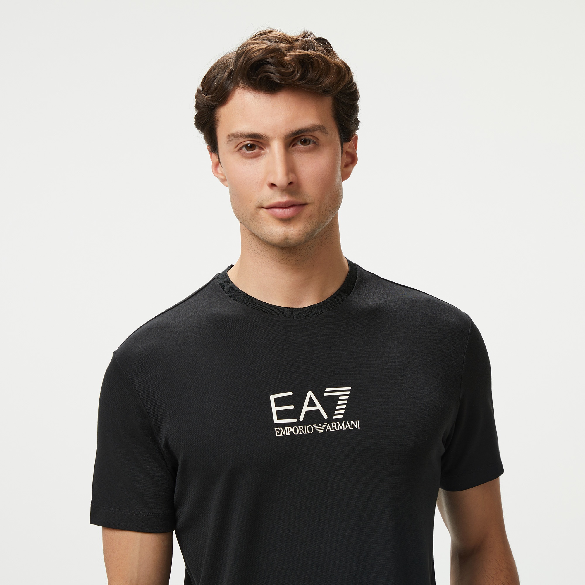EA7 Erkek Siyah Bisiklet Yaka T-Shirt