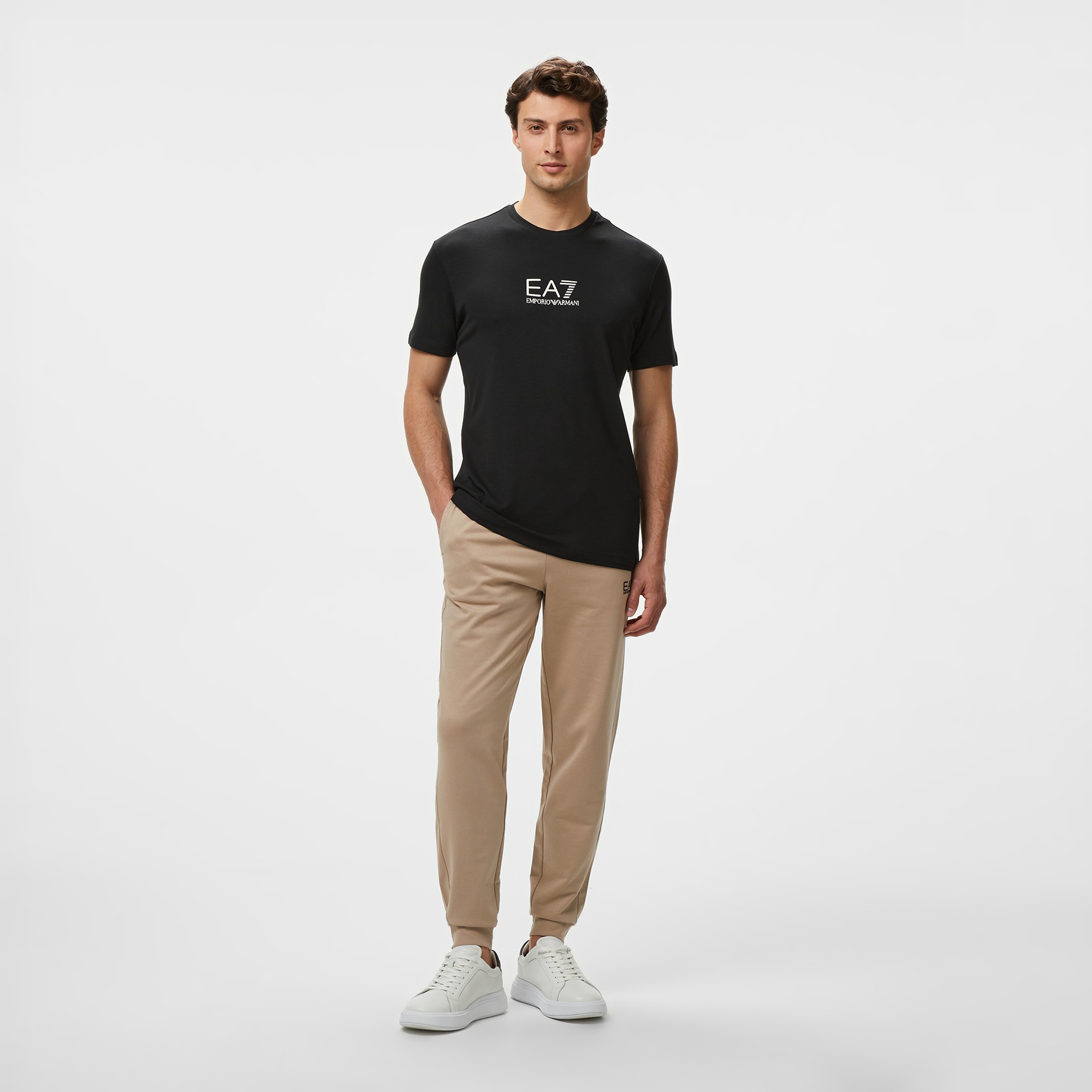 EA7 Erkek Siyah Bisiklet Yaka T-Shirt