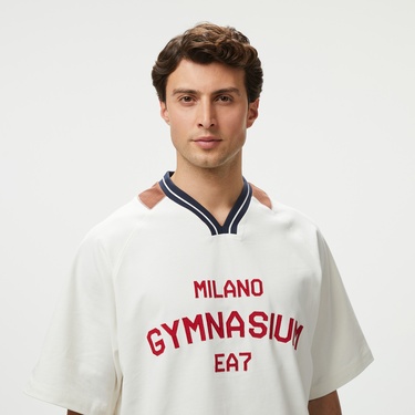  EA7 Erkek Beyaz Bisiklet Yaka T-Shirt