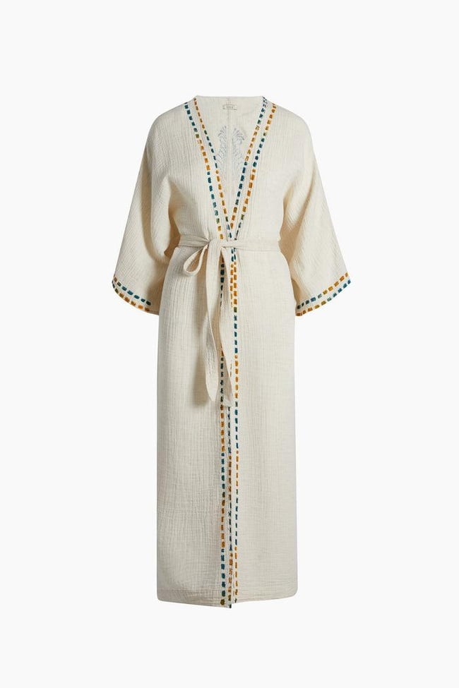  İKİKIZ Crinkle Linen Renkli Baskılı Kimono Kadın Naturel