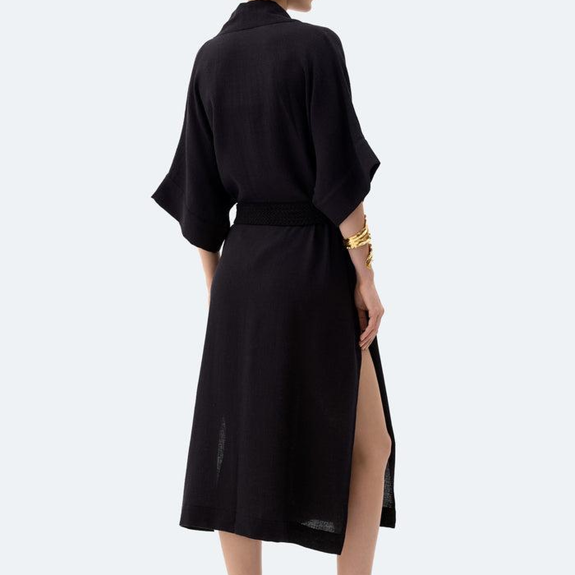 İKİKIZ Siyah Keten Kimono Kadın Renkli