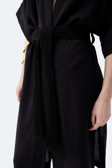  İKİKIZ Siyah Keten Kimono Kadın Renkli