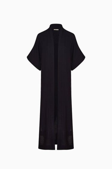  İKİKIZ Siyah Keten Kimono Kadın Renkli