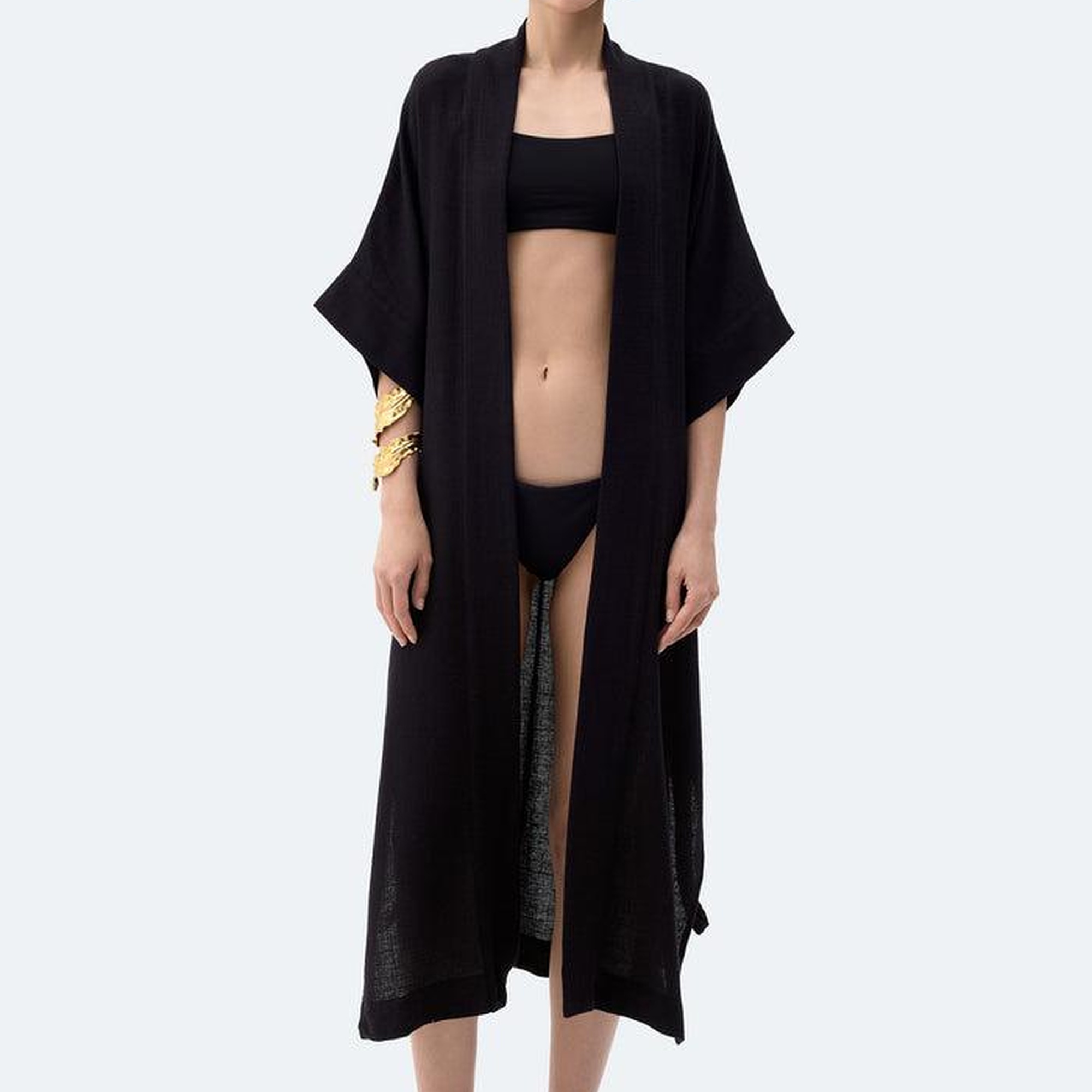 İKİKIZ Siyah Keten Kimono Kadın Renkli