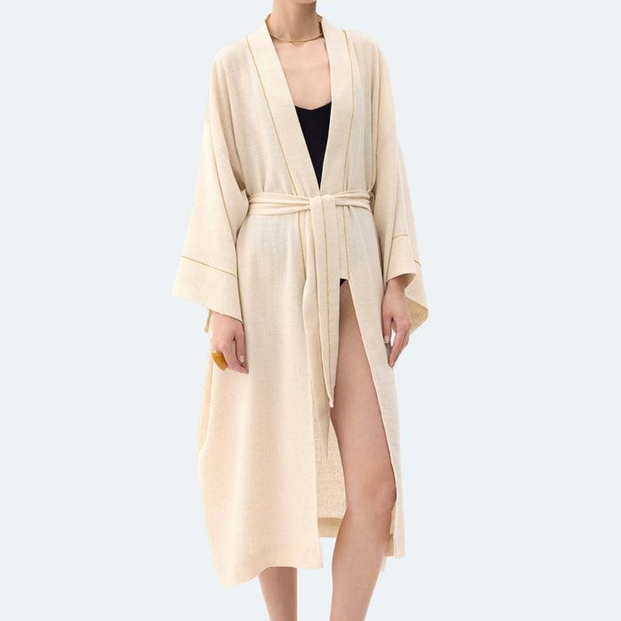 İKİKIZ Natürel Keten Kimono Kadın Naturel