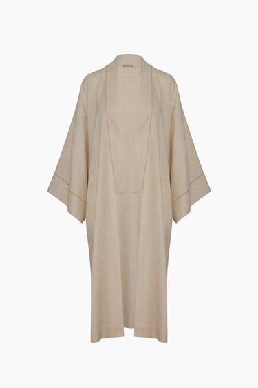  İKİKIZ Natürel Keten Kimono Kadın Naturel