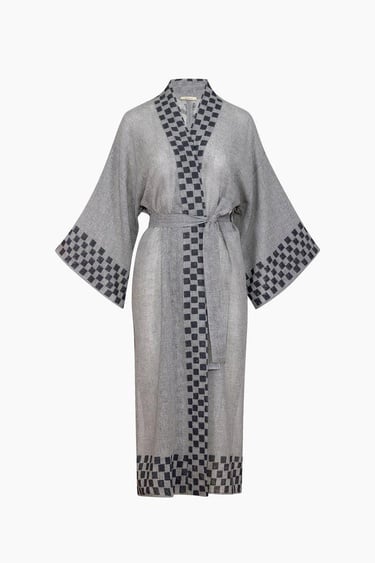  İKİKIZ Dama Desenli Kimono Kadın Renkli