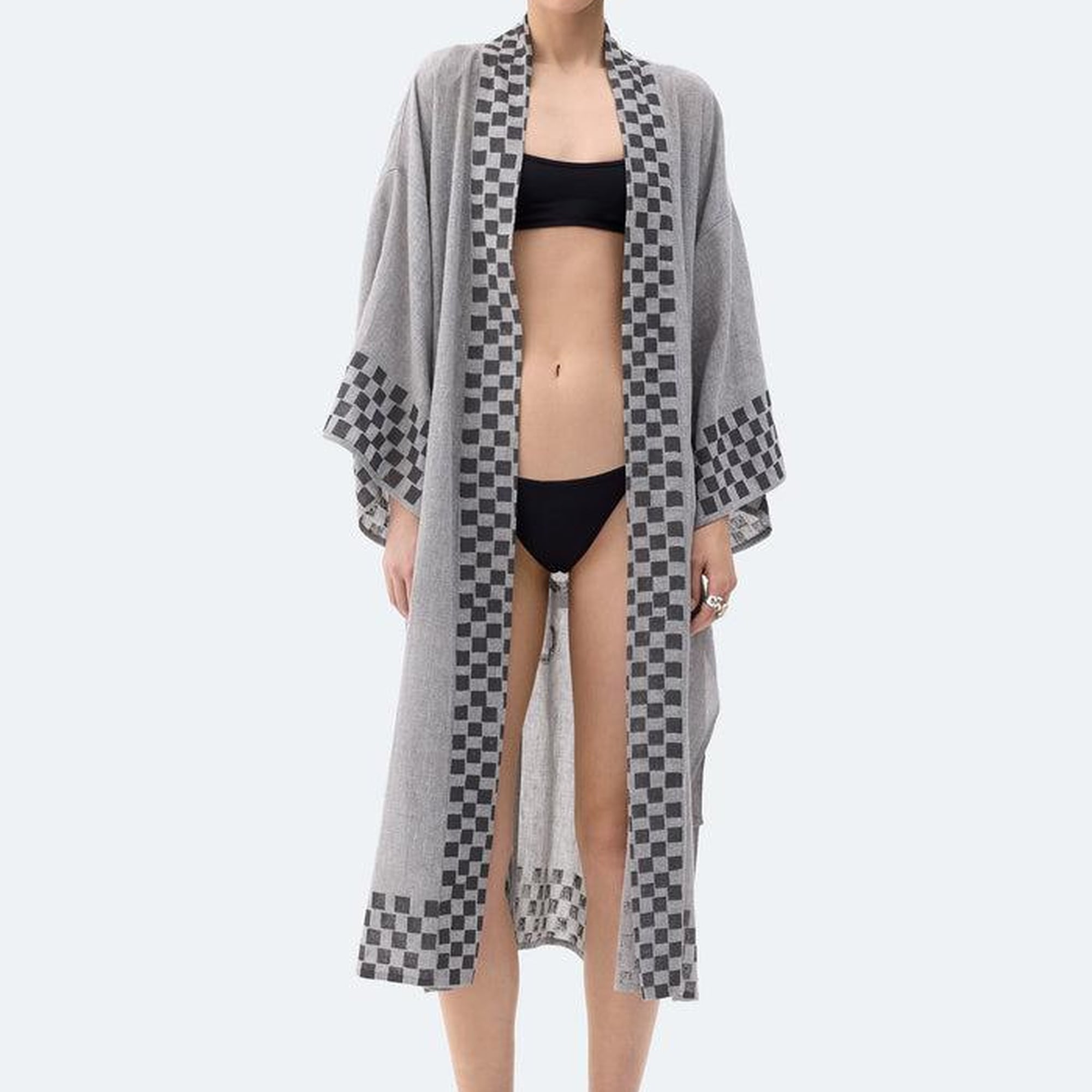 İKİKIZ Dama Desenli Kimono Kadın Renkli