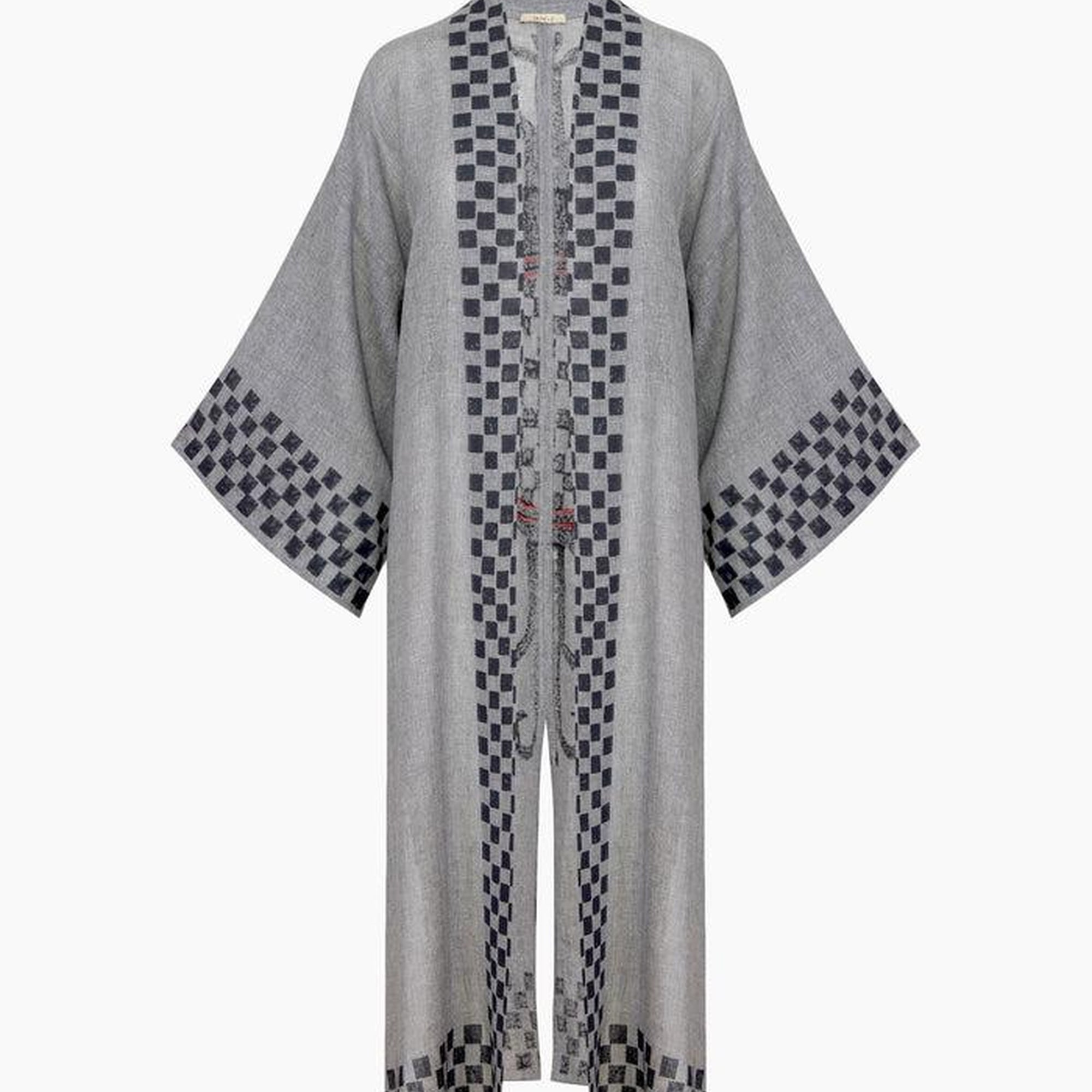 İKİKIZ Dama Desenli Kimono Kadın Renkli