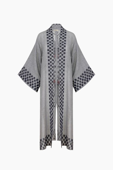  İKİKIZ Dama Desenli Kimono Kadın Renkli