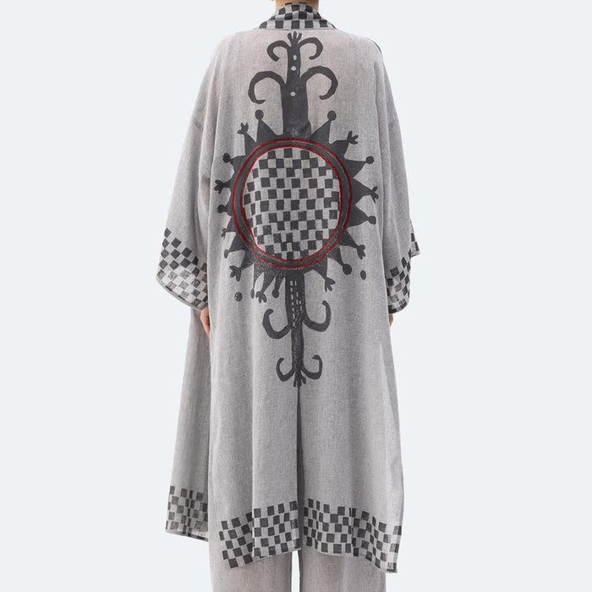 İKİKIZ Dama Desenli Kimono Kadın Renkli