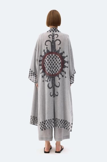  İKİKIZ Dama Desenli Kimono Kadın Renkli