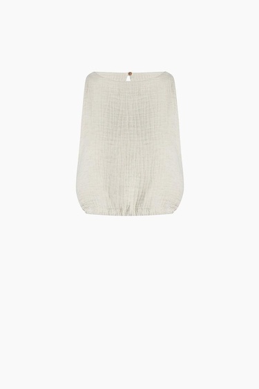  İKİKIZ Crinkle Linen Kolsuz Crop Top Kadın Naturel